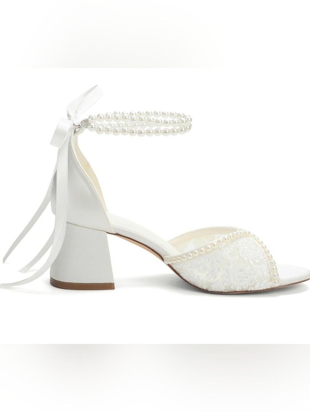 NWT Ivory Pearl Lace Bridal Heels Size 8 | Wedding Shoes | Block Heel - Picture 4 of 9